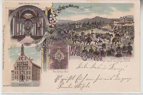 66474 Ak Lithographie Salutation de Weingarten Schulhaus etc. 1900