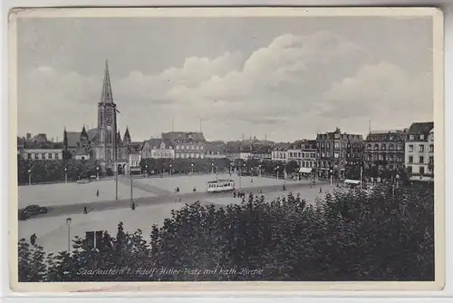 66451 Ak Saarlautern Marktplatz mit Katholischer Kirche 1939