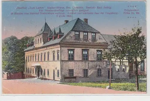 6633 Ak Niederwiesa près de Chemnitz Gasthof "Zum Agneau" 1923