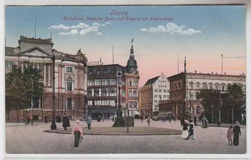 66263 Ak Leipzig Reichsbank, Deutsche Bank et entrée de la Petersstraße 1930