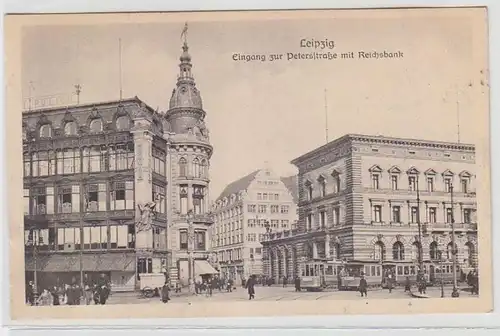 66260 Ak Leipzig Eingang zur Petersstraße mit Reichsbank 1920