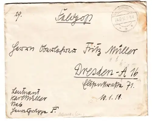 66182 Feldpostbrief Türkei Damaskus Stab Heeresgruppe F 1917