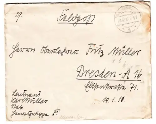 66182 Lettre postale de terrain Turquie Damas Groupe d'armée F 1917