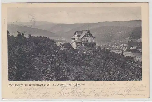 66179 Ak Hasserode bei Wernigerode mit Kapitelsburg und Brocken 1904