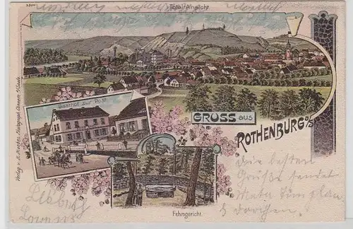 66126 Ak Lithographie Gruss de Rothenburg à la Saale Gasthof zur Post vers1900