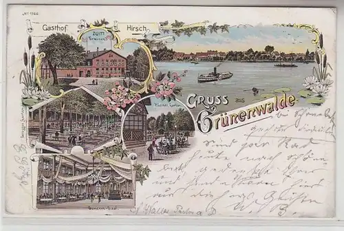 66121 Ak Lithographie Gruss aus Grünenwalde Gasthof zum Hirsch 1898