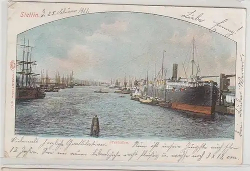 66061 Ak Stettin Freihafen mit Schiffen 1901