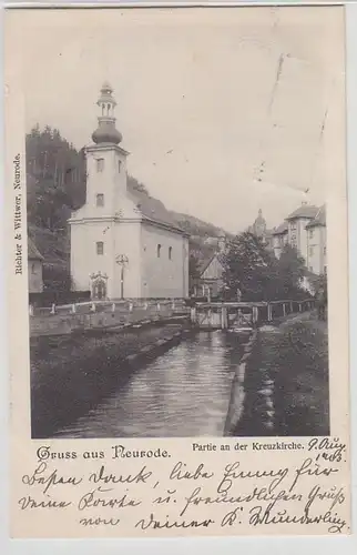 66053 Ak Gruss aus Neurode Partie an der Kreuzkirche 1903
