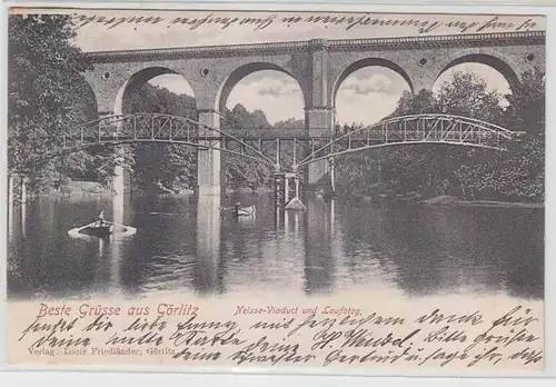 66049 Ak Grüße aus Görlitz Neisse Viadukt und Laufsteg 1902