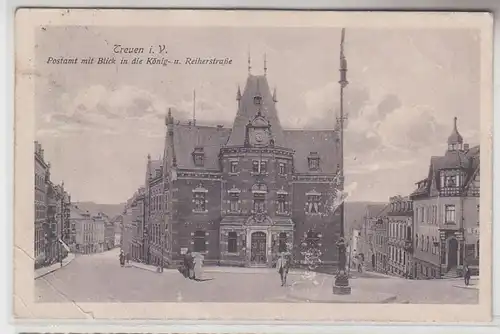 65983 Ak Treuen im Vogtland Postamt mit Blick in die König- u. Reiherstraße 1914