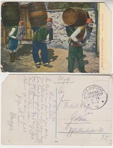 65957 Ak avec cachet de la poste de terrain Turquie MSP Nr.14 SMS General 1916