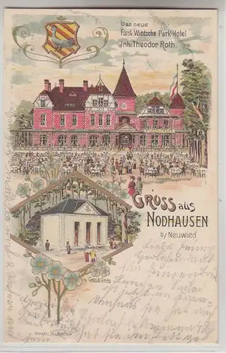 65954 Ak Lithographie Gruss de Nodhausen b. Neuwied Park-Hotel 1902