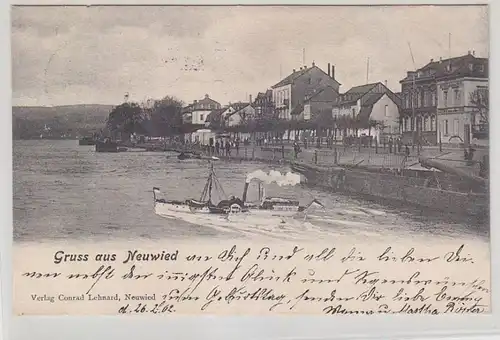 65951 Ak Gruß aus Neuwied Totalansicht mit Dampfer 1902