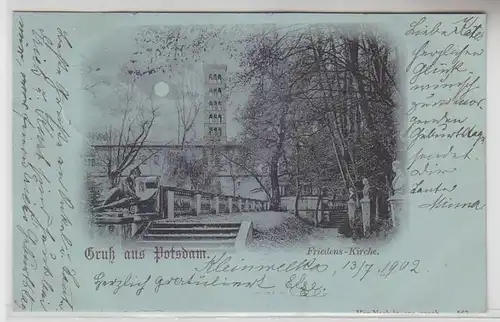 65939 Mondscheinkarte Gruß aus Potsdam Friedenskirche 1902