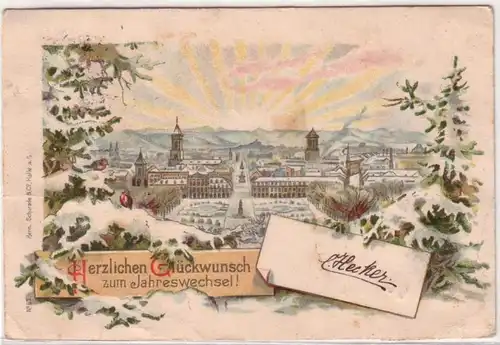 65920 Ak Lithographie Karlsruhe Vue hivernale 1896