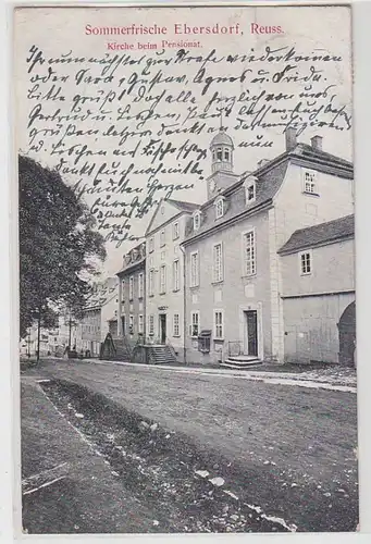 65837 Ak Sommerfrische Ebersdorf, Reuss. Kirche beim Pensionat 1907