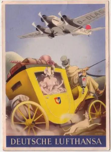 65810 Publicité Ak Deutsche Lufthansa Aéroport par la diligence postale vers 1930