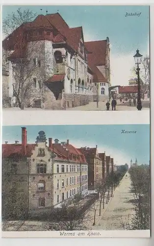 65752 Mehrbild Ak Worms am Rhein Bahnhof und Kaserne um 1910