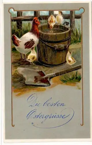 65720 Joyeux Pâques Purge Ak Poulet avec poussin avec seau et pelle vers 1900