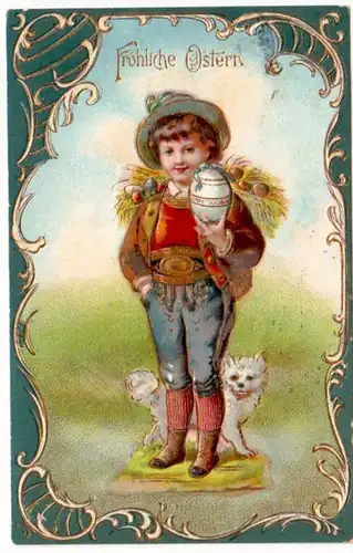 65719 Joyeux Pâques Prêle Ak Enfant et chien avec oeufs de Père 1911