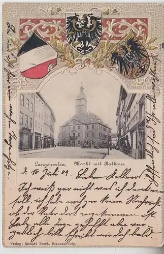 65619 Wappen Präge Ak Langensalza Markt mit Rathaus 1912