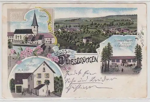 65597 Ak Lithographie Salutation de Bliesbrücken en Lorraine 1912