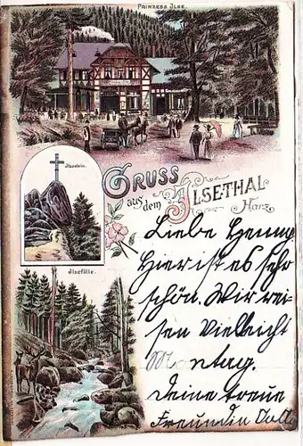 65576 Ak Lithographie Gruß aus dem Ilsethal Harz 1898