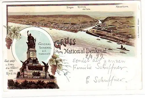 65567 Ak Lithographie Gruss vom National Denkmal 1899