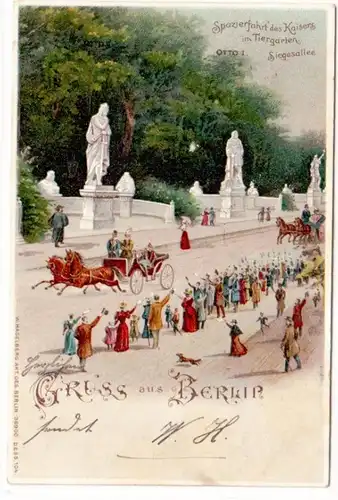 65452 Ak Gruß aus Berlin Spazierfahrt des Kaisers im Tiergarten Siegesallee 1901