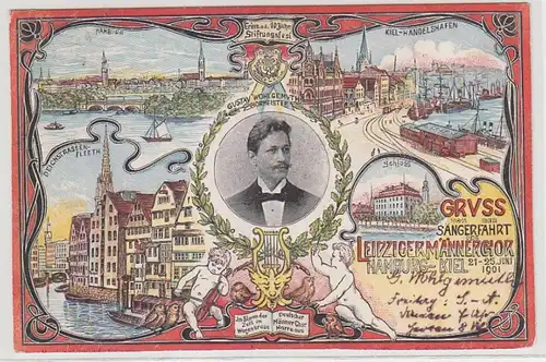 65443 Ak Lithographie Cygne Leipziger Mannechor Hambourg - Kiel 1901