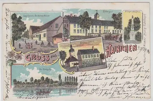 65434 Ak Lithografie Gruss aus Hainichen Gasthaus, Rittergut usw. 1904