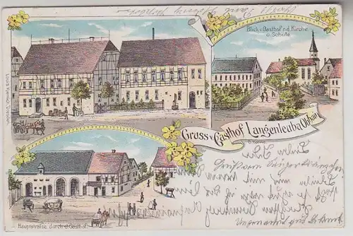 65432 Ak Lithographie Gruss de l'auberge Langenleuba Oberhain 1901