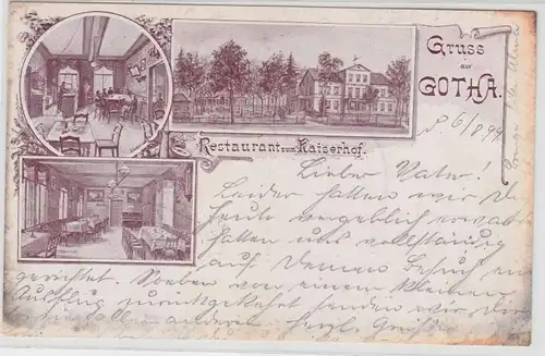 65423 Ak Gruss aus Gotha Restaurant zum Kaiserhof 1899