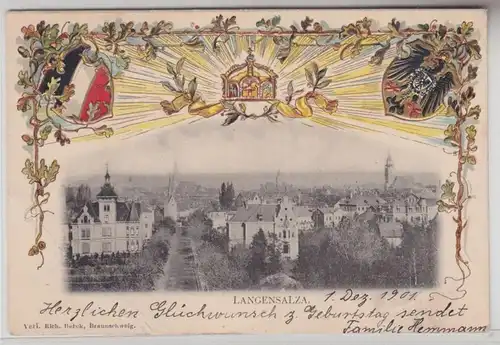 65422 geprägte Wappen Ak Langensalza 1901