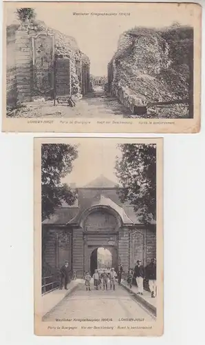 65415/2 Ak Longwy Porte de la peau de ville (Bourgogne) avant et après les tirs vers 1916
