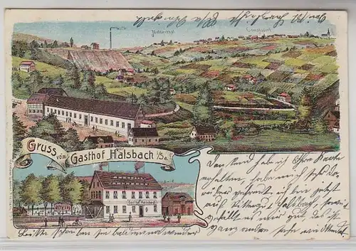 65365 Ak Lithographie Gruß aus vom Gasthof Halsbach in Sachsen 1906