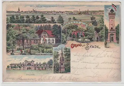 65356 Ak Lithographie Gruß aus Stade Restauration usw. 1899