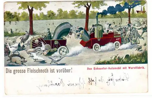 65341 Ak humour L'automobile exhaustor avec saucisse 1915