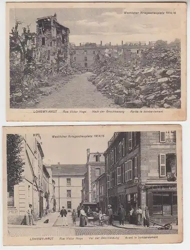 65269/2 Ak Longwy Haut Rue Victor Hugo avant et après les tirs de 1916