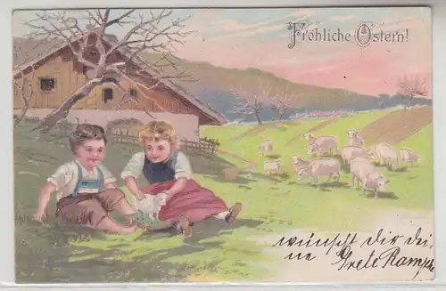 65245 Ak Joyeux Pâques! Enfants dans le pâturage des moutons 1905