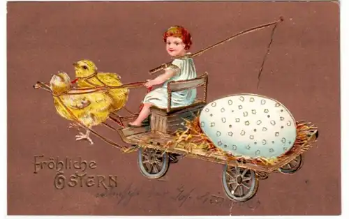 65232 Ak gai Pâques: les poussins tirent des chariots avec des œufs géants 1906