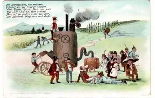 65222 Artiste Ak Humor "La Bière Machine" vers 1900