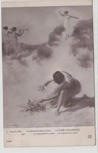 65208 Erotik Ak "Die bezauberte Düne" erotisches Strandmotiv um 1910