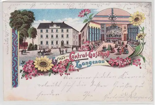 65194 Ak Lithographie Gruß vom Central Gasthof Langenau 1902