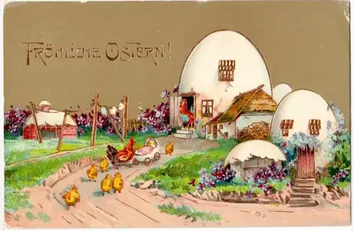 65177 Joyeux famille de poulets de Pâques Ak dans le village de Osere en 1910