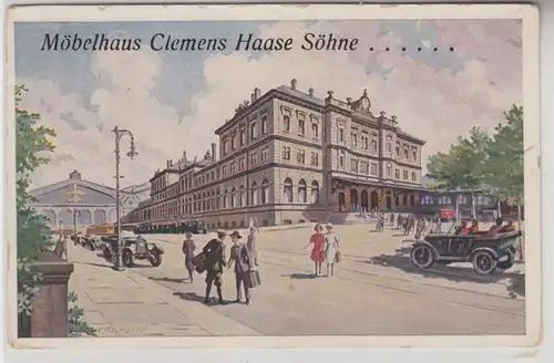 65176 Reklame Ak Chemnitz Hauptbahnhof vom Möbelhaus Clemens Haase Söhne um 1930