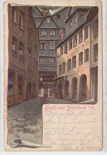 65149 Ak Lithographie Salutation de Francfort am Main Straße am Tuchgaden 1906