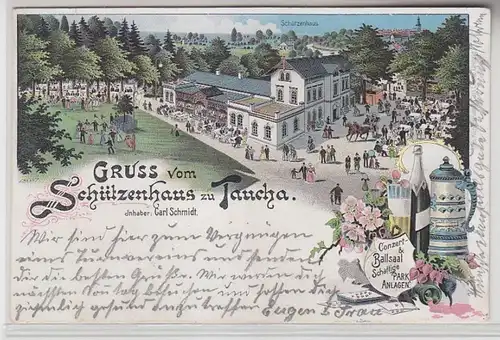 65101 Ak Lithografie Gruss vom Schützenhaus zu Taucha um 1900