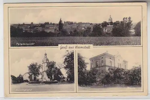 65076 Mehrbild Ak Gruß aus Wormstedt Totalansicht, Kirchplatz, Pfarre um 1930