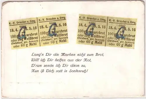 65047 Reim Ak marque alimentaire carte pain K.-V. Dresde et Umg. vers 1915